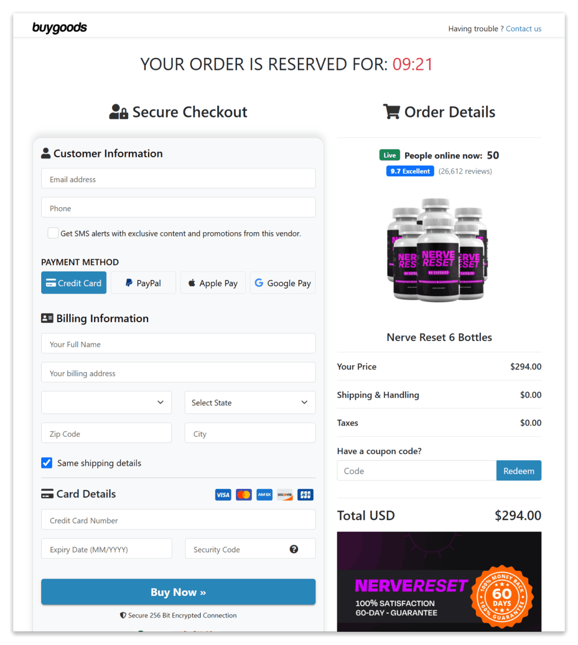 NerveReset Secure Checkout Page